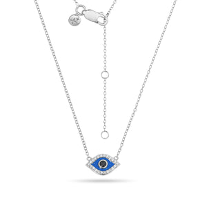 Blue Enamel Adjustable Necklace With Cubic Zirconia Sterling Silver