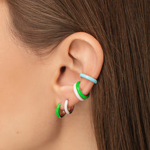 Load image into Gallery viewer, Green Enamel Huggies Sterling Silver
