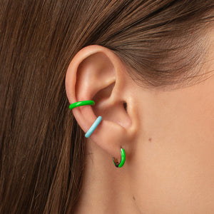 Green Enamel Huggies Sterling Silver