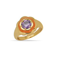 Load image into Gallery viewer, Orange Enamel Flower Shape Ring 18ct Gold Plated Vermeil
