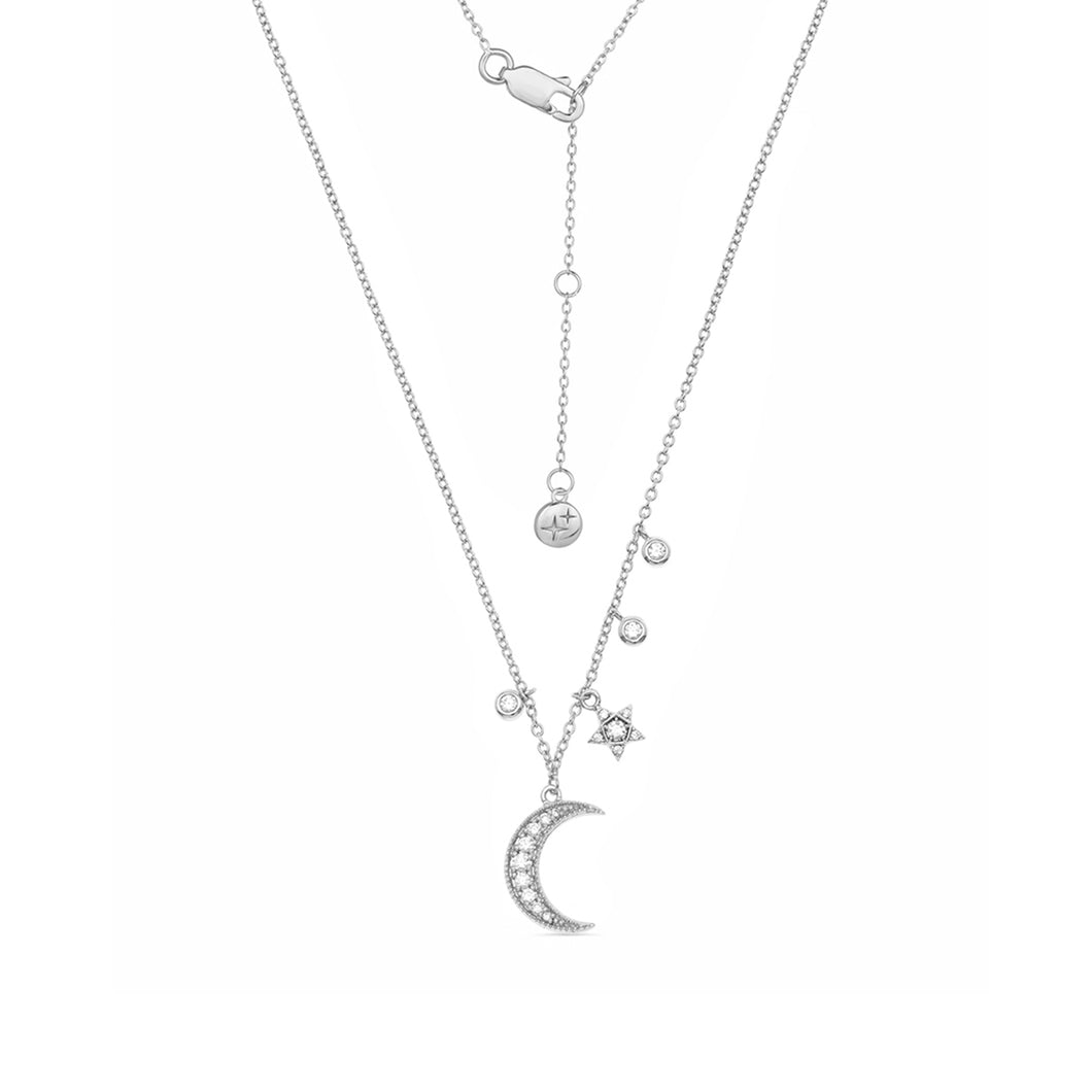 Celestial Adjustable Necklace With Cubic Zirconia Sterling Silver