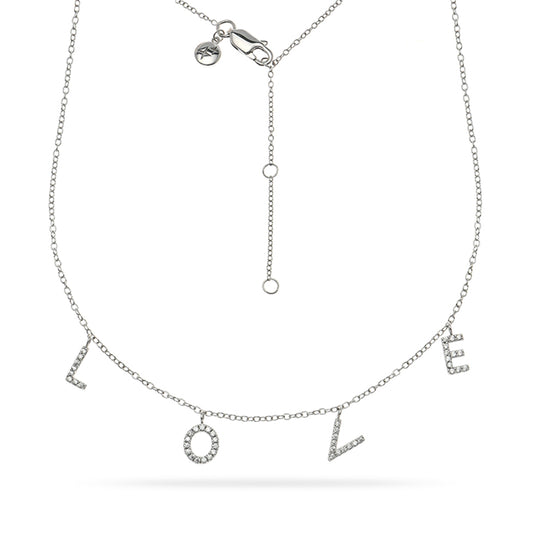 LOVE Adjustable Necklacу With Cubic Zirconia Sterling Silver