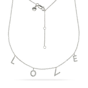 LOVE Adjustable Necklacу With Cubic Zirconia Sterling Silver