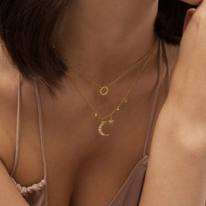 Sun Adjustable Necklace With Cubic Zirconia 18ct Gold Plated Vermeil